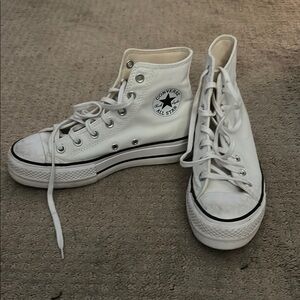 Converse All Star White High-Top Sneakers Platform, Size 8 Worn Once